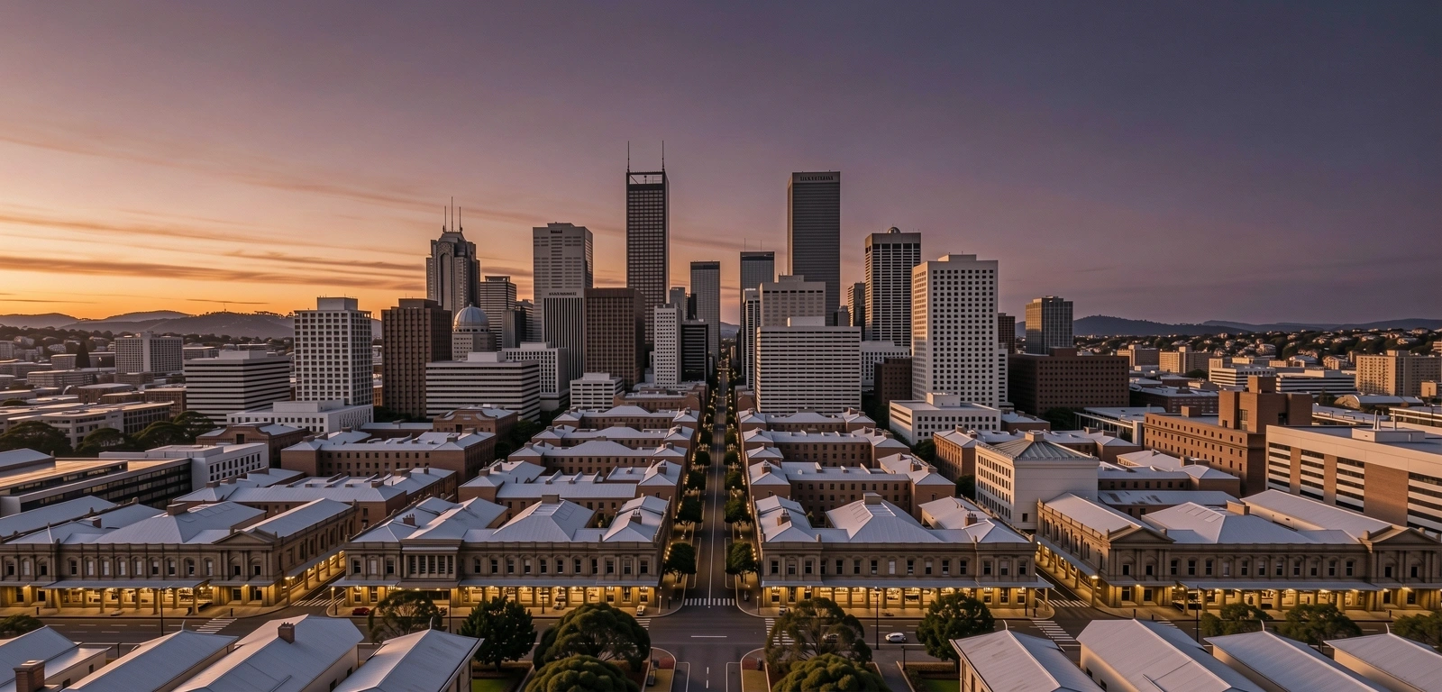 Hobart business district dusk